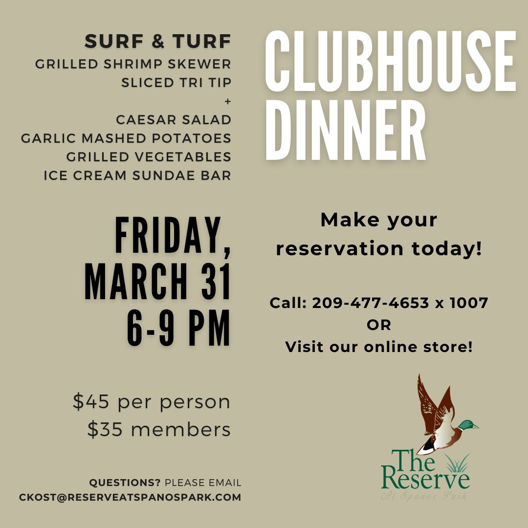  March Clubhouse Dinner The Reserve at Spanos Park 2023